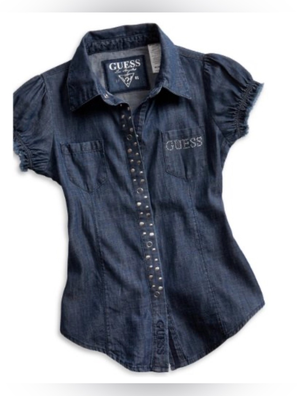 Pre-owned GUESS Girls Denim Shirt with Silver Accents /Size XL (16)